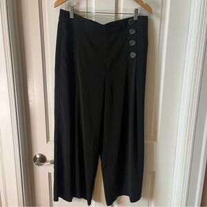 Zara Black Elastic Waist, Wide Leg Pants with Big Button Accent size XL